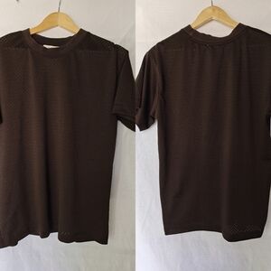 MNML Crew Neck Short Sleeve Tee Mesh Jersey Brown Small S Semi Sheer‎ Relaxed